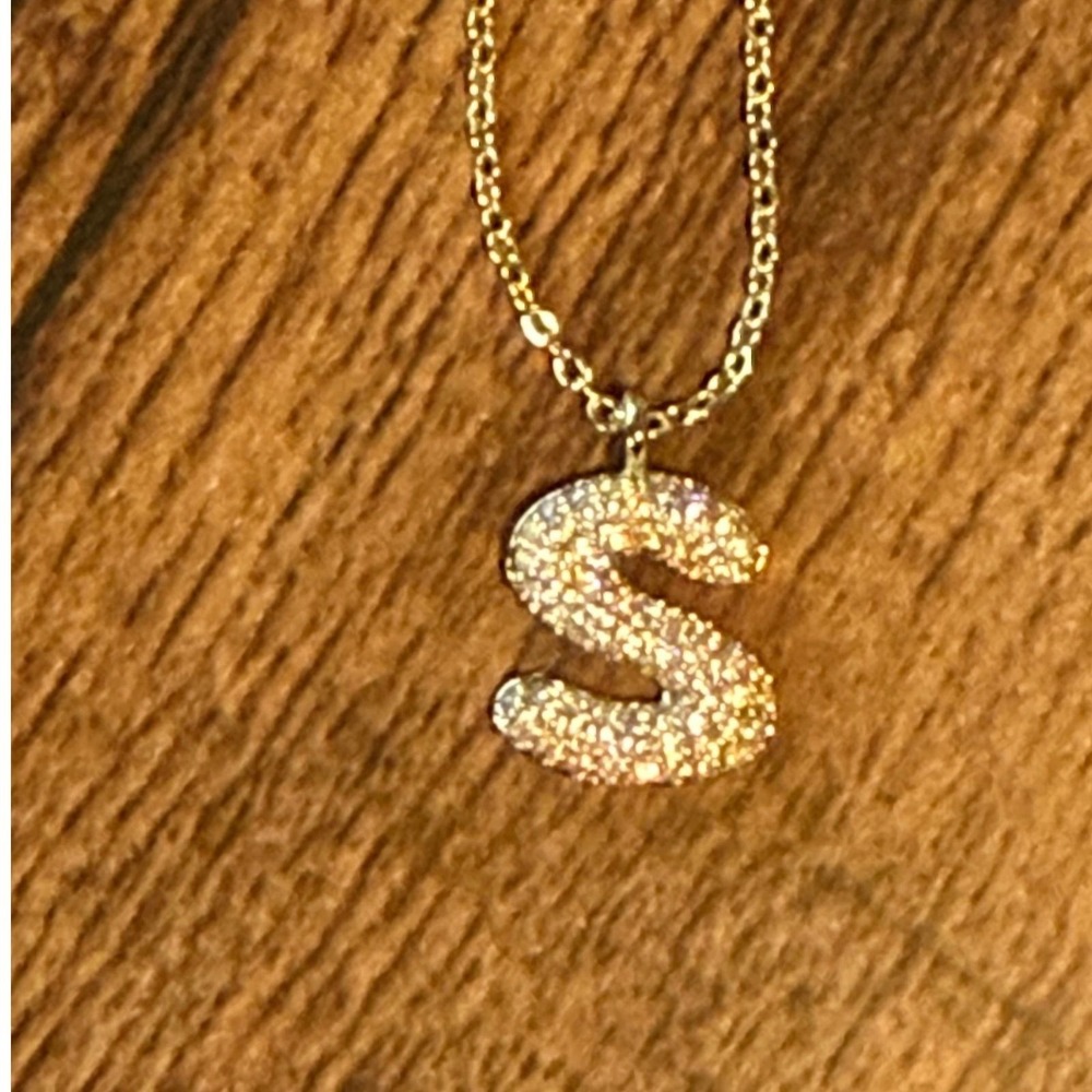 Electric Picks Gold Initial S Pendant Necklace Pave Crystal 18 Inch Chain